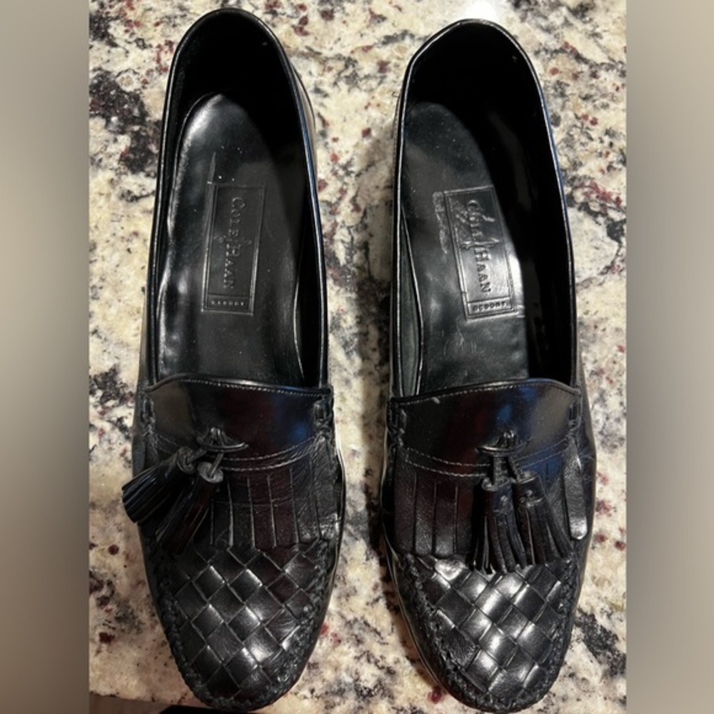 Cole Haan Resort Black Leather Woven Tassel Slip On Loafer Men's Size 10